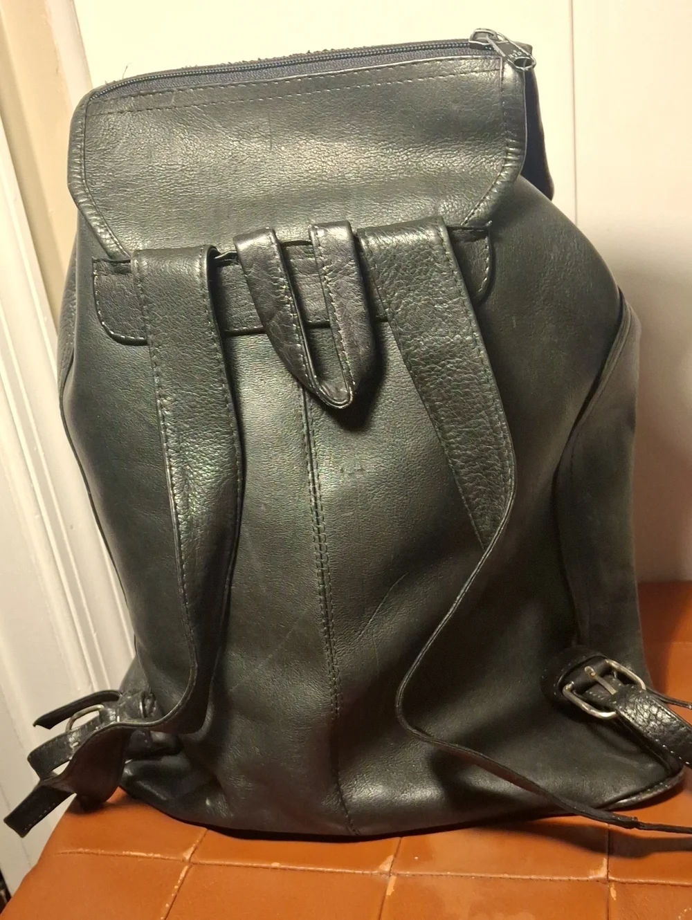 Upcycle Gucci Black Men's/Woman's Leather Drawstring Backpack